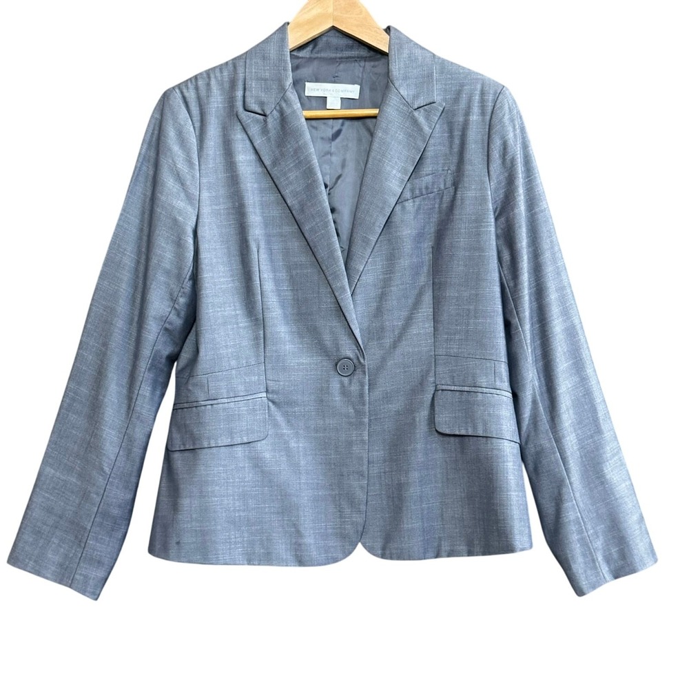 New York & Company Blue Gray‎ Blazer Size 12 Career Workwear Tailored Office